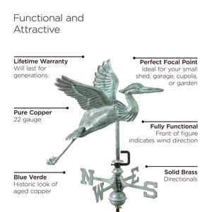 Blue Heron Garden Weathervane - Pure Copper w/Garden Pole