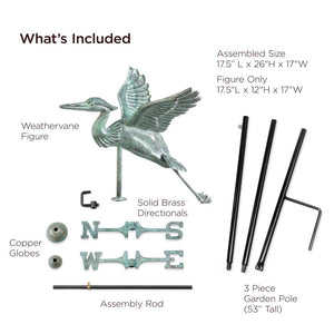 Blue Heron Garden Weathervane - Pure Copper w/Garden Pole