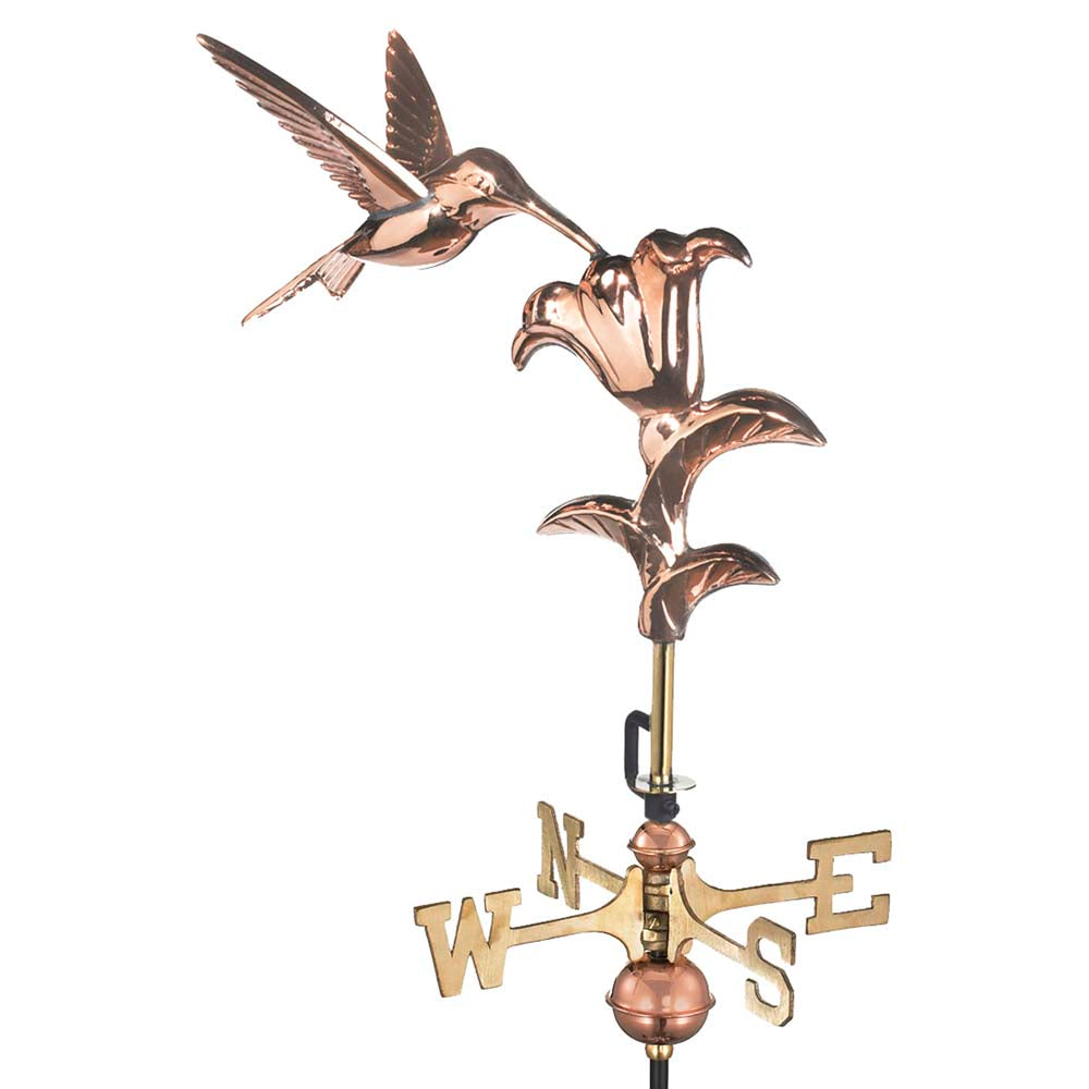 Hummingbird Cottage Weathervane - Pure Copper w/Roof Mount