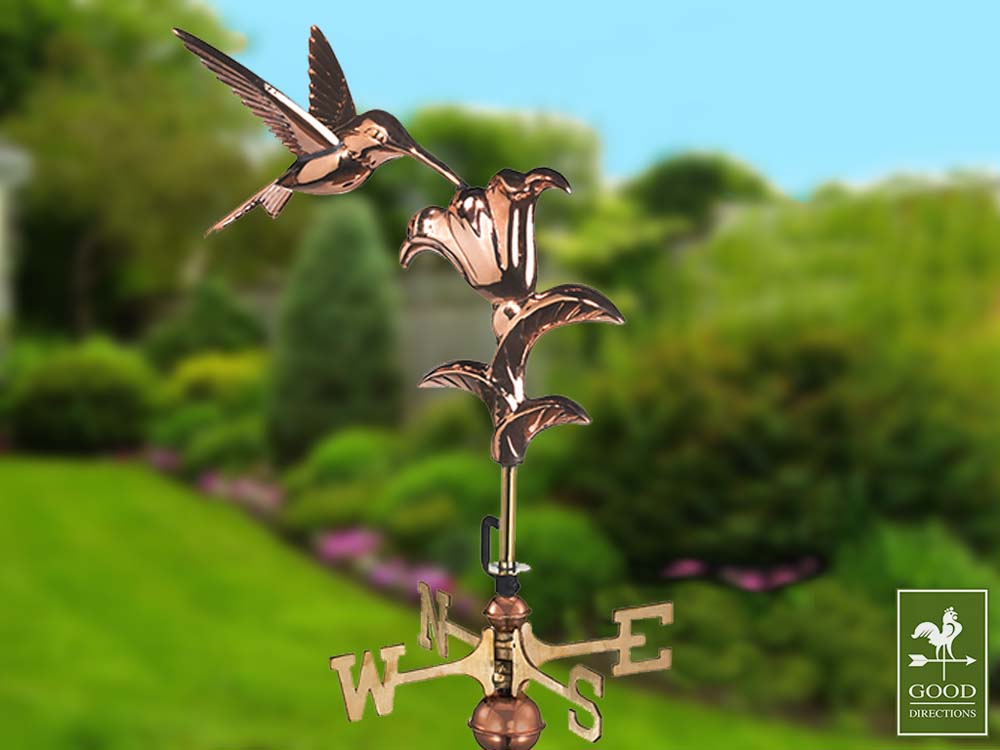 Hummingbird Cottage Weathervane - Pure Copper w/Roof Mount