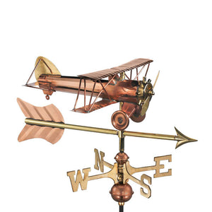 Biplane with Arrow Garden Weathervane - Pure Copper w/Garden Pole