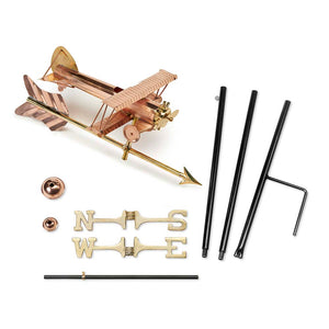 Biplane with Arrow Garden Weathervane - Pure Copper w/Garden Pole