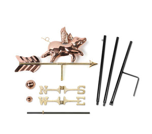 Flying Pig Garden Weathervane - Pure Copper w/Garden Pole