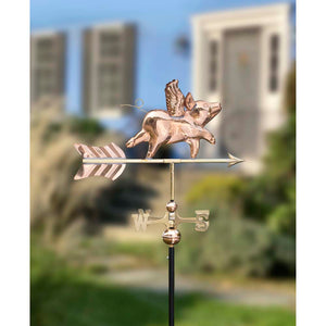 Flying Pig Garden Weathervane - Pure Copper w/Garden Pole