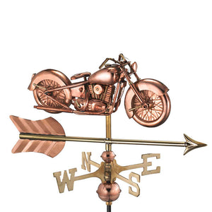 Motorcycle with Arrow Cottage Weathervane - Pure Copper w/Roof Mount