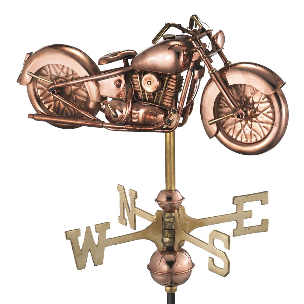 Motorcycle Cottage Weathervane - Pure Copper w/Roof Mount