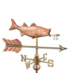 Bass with Arrow Cottage Weathervane - Pure Copper w/Roof Mount