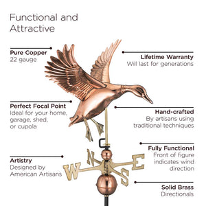 Landing Duck Weathervane - Pure Copper