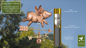 Flying Pig with Arrow Weathervane - Pure Copper