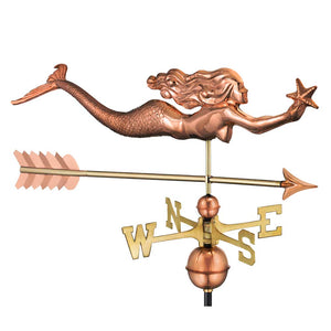 Mermaid with Starfish and Arrow Weathervane - Pure Copper