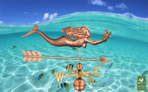 Mermaid with Starfish and Arrow Weathervane - Pure Copper