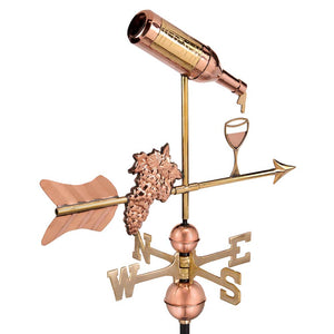 Wine Bottle with Grapes and Glasses Weathervane - Pure Copper