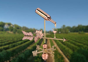 Wine Bottle with Grapes and Glasses Weathervane - Pure Copper