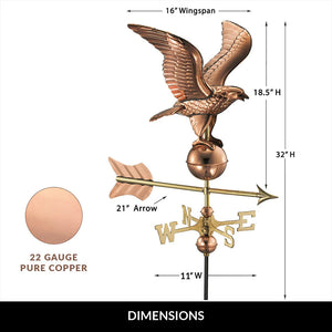 Eagle Cottage Weathervane - Pure Copper w/Roof Mount