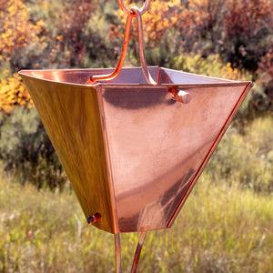 Extra Large Copper Square Cups Rain Chain close-up of pure copper cup