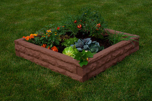 Garden Wizard Raised Bed Garden Red Brick in a yard