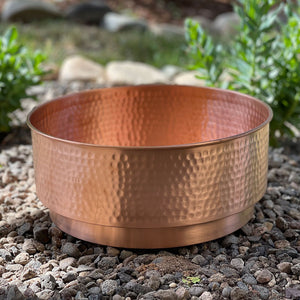 Hammered Copper Cylinder Basin in landscaping