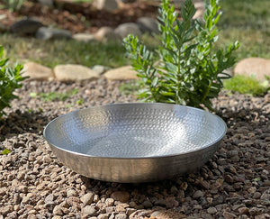 Hand Hammered Aluminum Dish in landscaping