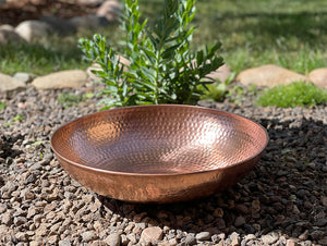 Hand Hammered Copper Dish in landscaping