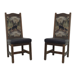 High Back Rustic Dining Chair with Upholstered Back & Leather Seat