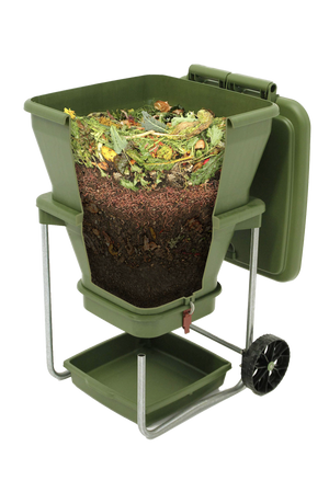 This is a diagram photos of the Hungry Bin showing the different stages of compost in the Hungry Bin.