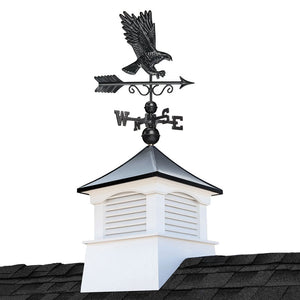 Square Coventry Vinyl Cupola with Black Aluminum Roof and Eagle Weathervane