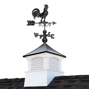 Square Coventry Vinyl Cupola with Black Aluminum Roof and Rooster Weathervane