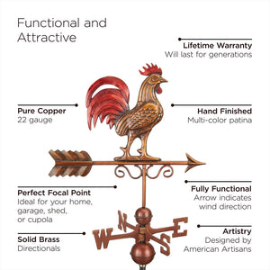 Square Manchester Vinyl Cupola with Black Aluminum Roof and Copper Bantam Red Rooster Weathervane