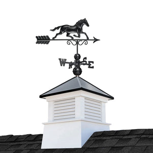 Square Manchester Vinyl Cupola with Black Aluminum Roof and Horse Weathervane