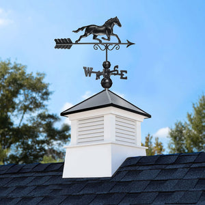 Square Manchester Vinyl Cupola with Black Aluminum Roof and Horse Weathervane