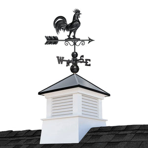 Square Manchester Vinyl Cupola with Black Aluminum Roof and Rooster Weathervane