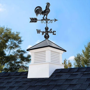 Square Manchester Vinyl Cupola with Black Aluminum Roof and Rooster Weathervane