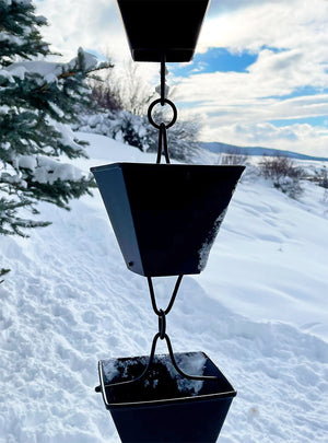 Extra Large Black Square Cups Rain Chain in winter