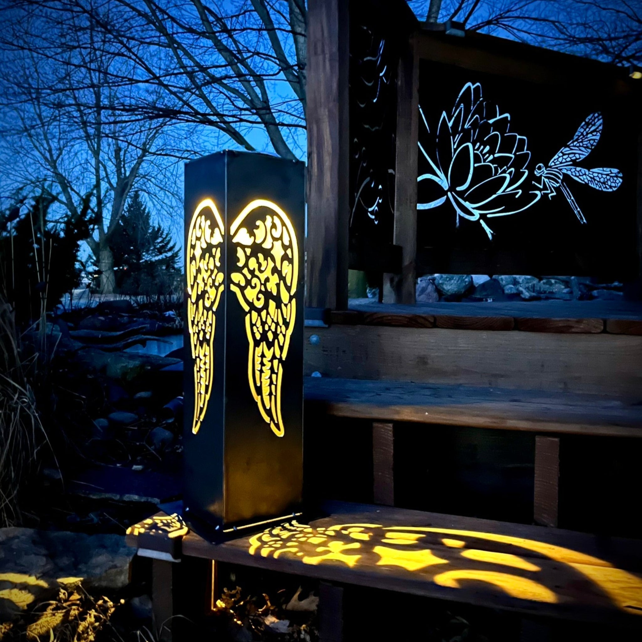 Angel Wing Solar Luminary Pillar - Steel