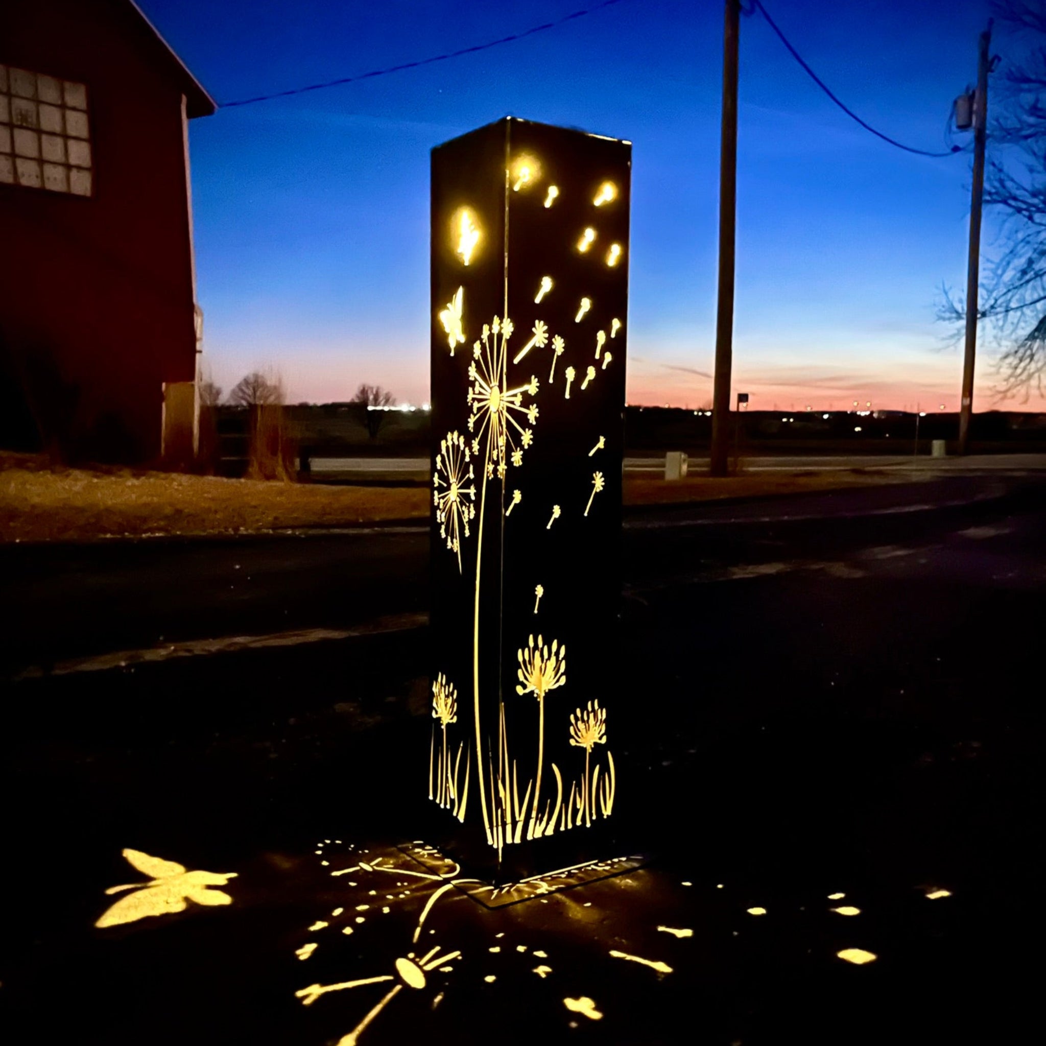 Blowing Dandelions Steel Luminary Pillar | Solar Light