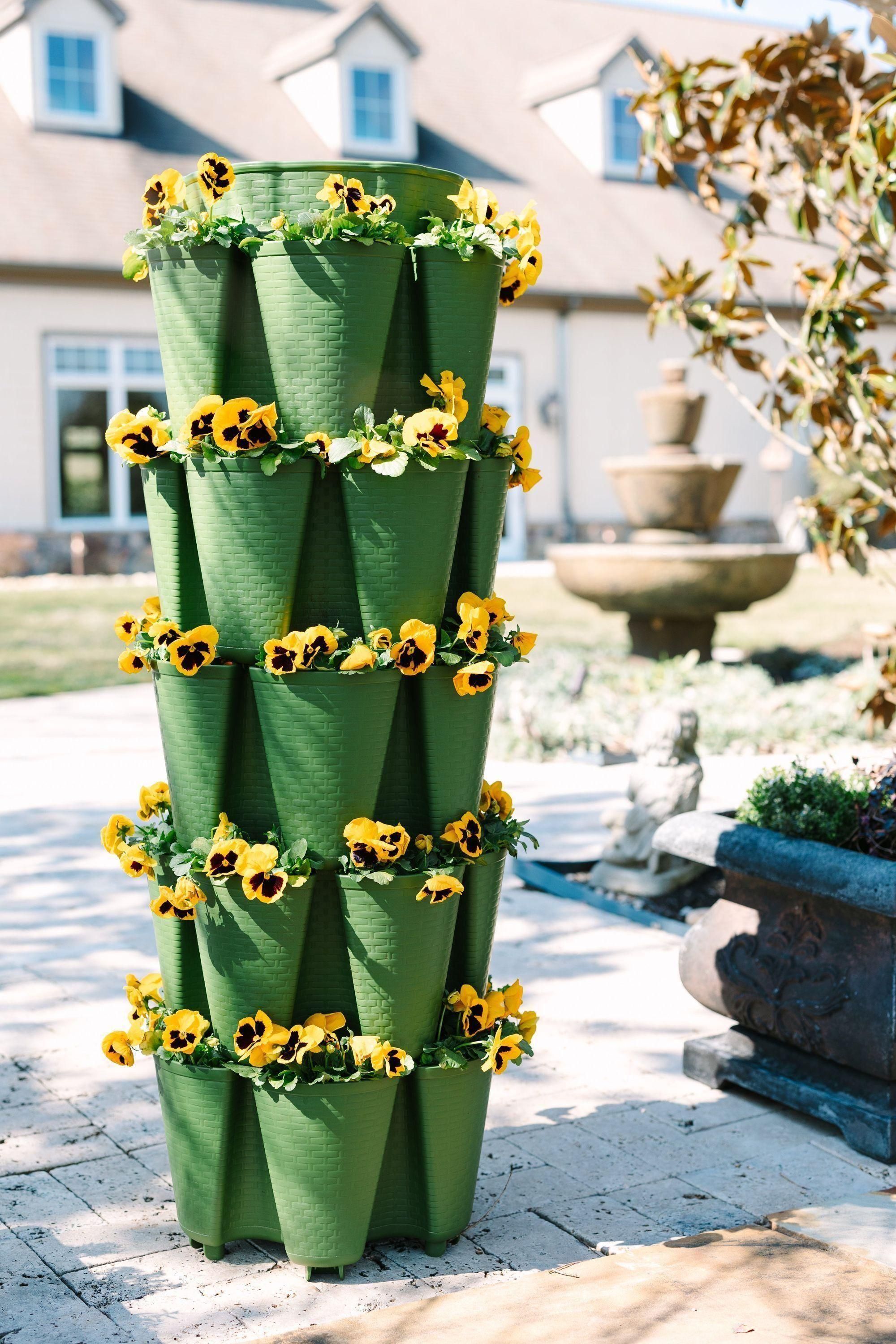 large green plant pots outdoor 5 Tier GreenStalk Garden Original Vertical Planter - Basket Weave Texture Stunning Stone
