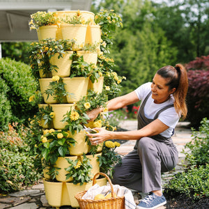7 Tier GreenStalk Leaf Vertical Planter | Lemon (Basket Weave Texture) 
