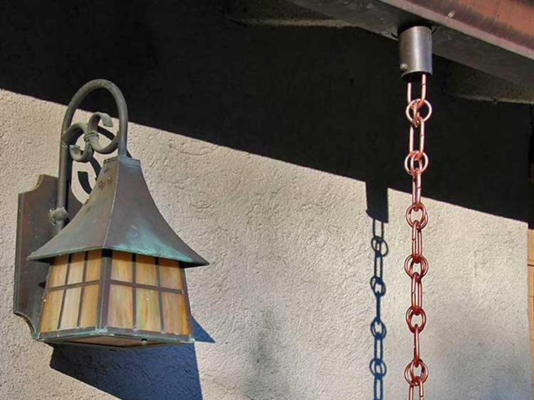 Link & Loop Copper Rain Chain installed using an Installation Kit