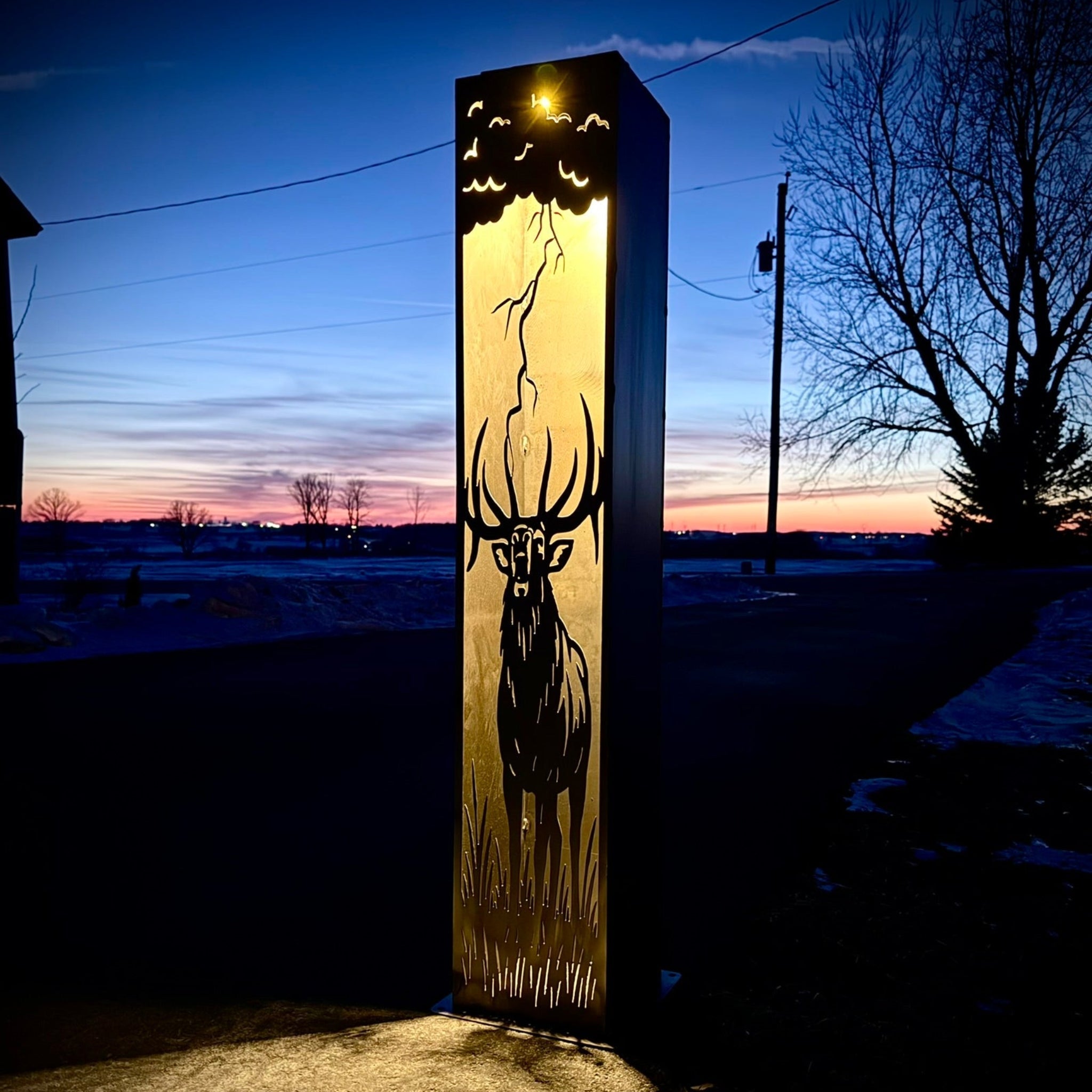 Monarch of the Storm Solar Pillar - Bull Elk - Steel
