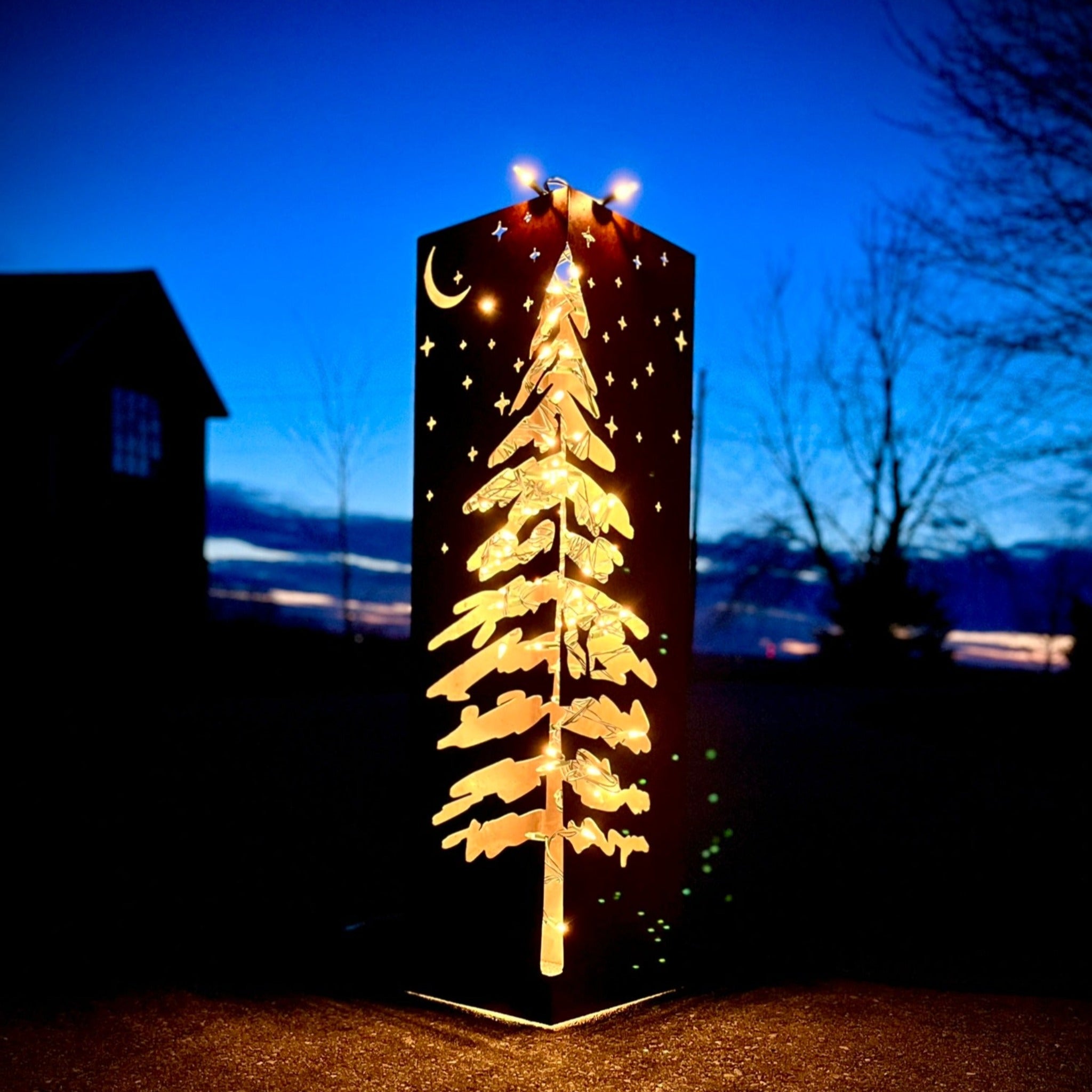 Rustic Metal Pine Tree Corner Luminary