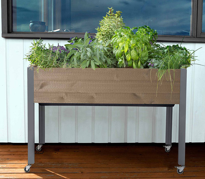 self watering cedar planter Self-Watering Elevated Spruce Planter (21" x 47" x 32"H) + Casters