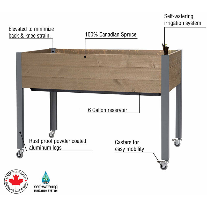 cedarcraft self watering planter cover Self-Watering Elevated Spruce Planter (21" x 47" x 32"H) + Casters