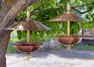 Large Easy Fill Copper & Brass Bird Feeder compared with the Small Easy Fill Copper & Brass Bird Feeder