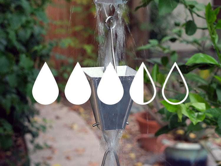 Aluminum Tapered Square Cups Rain Chain with waterflow index of 3.5 displayed