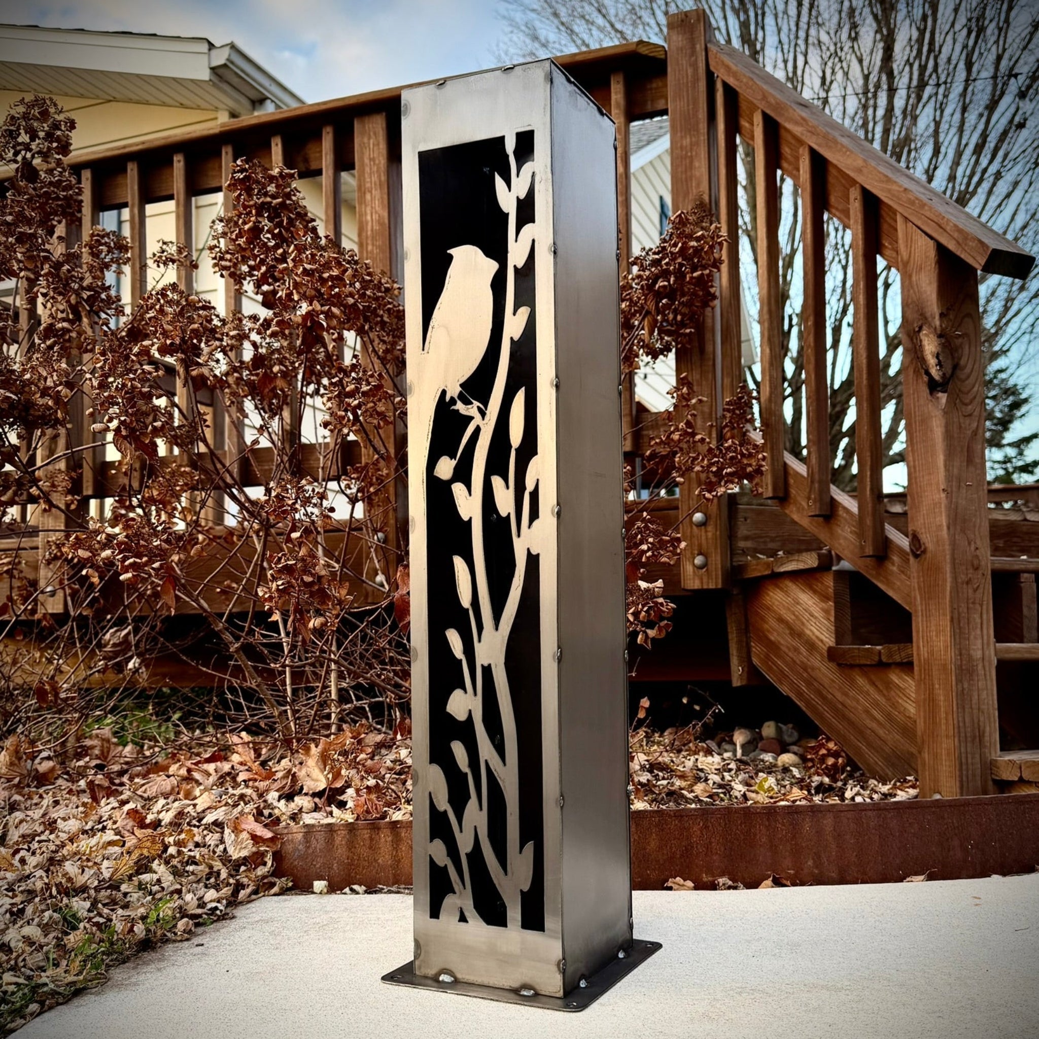 XL Cardinal at Dusk Luminary Pillar w/ Solar Cap | Steel