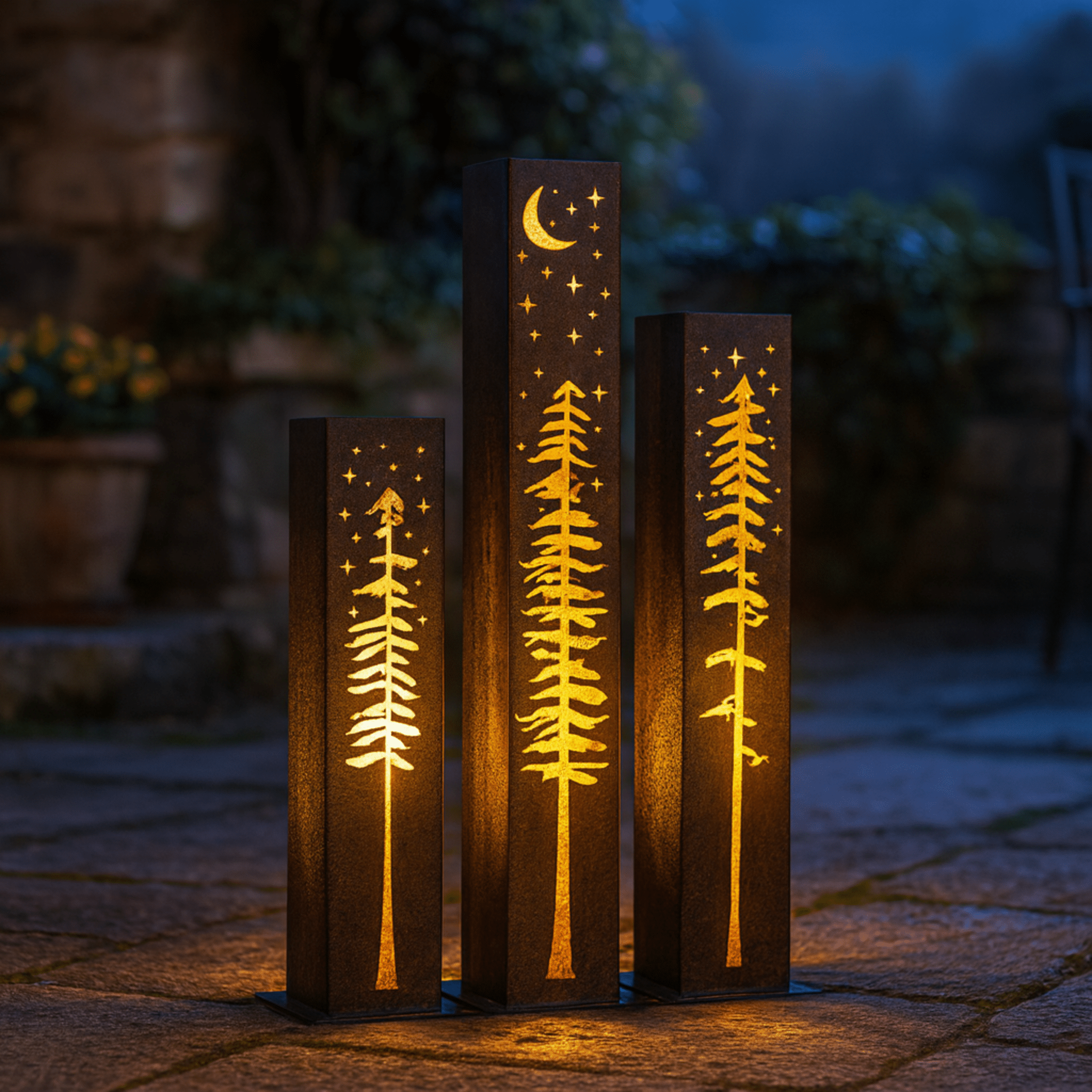 XL Pine Night Sky Solar Luminary Pillar | Steel