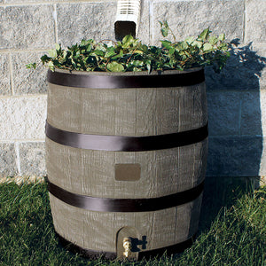 35 Gallon Wood Grain Rain Barrel with Planter