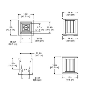 Cape Cod 16in Square Planter dimensions