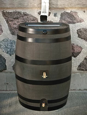 50 Gallon Dual Spigot Rain Barrel on house