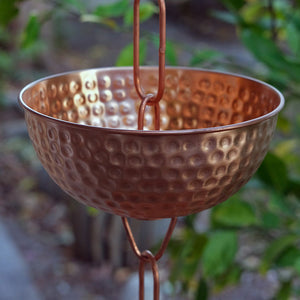 close up of Singing Bowls™ Copper Rain Chain